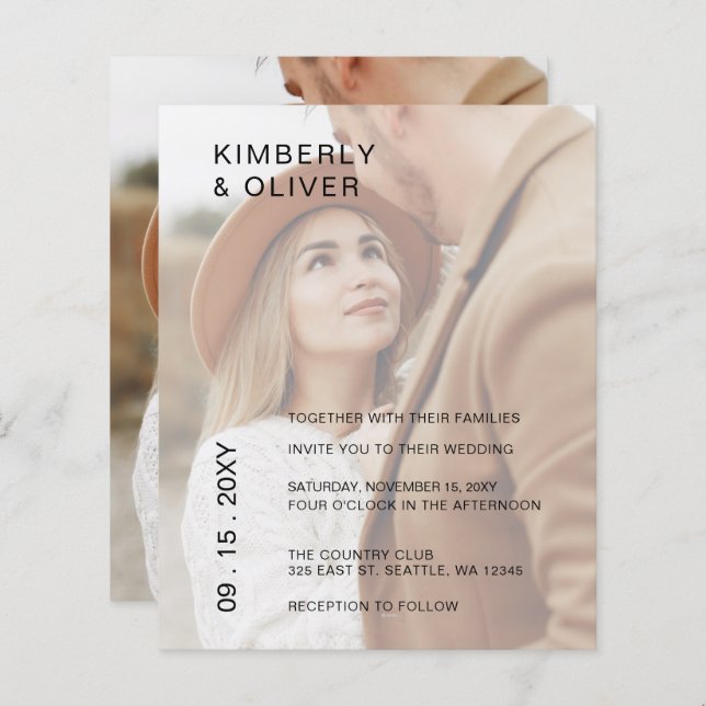 Budget Elegante Foto Overlay Einladung Hochzeit (Vorne/Hinten)