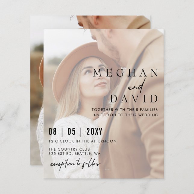 Budget Elegante Foto Overlay Einladung Hochzeit (Vorne/Hinten)