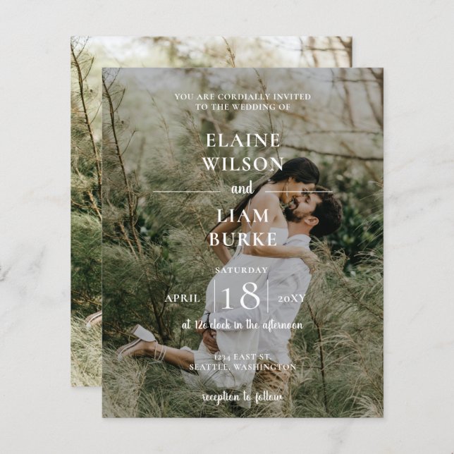 Budget Elegante Foto Overlay Einladung Hochzeit (Vorne/Hinten)
