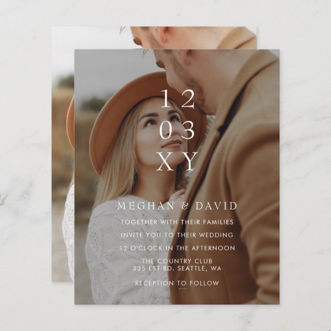 Budget Elegante Foto Overlay Einladung Hochzeit (Vorne/Hinten)