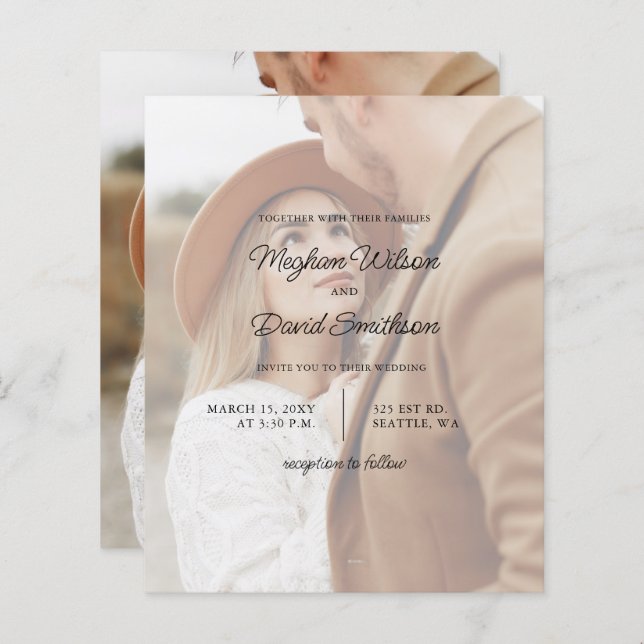 Budget Elegante Foto Overlay Einladung Hochzeit (Vorne/Hinten)