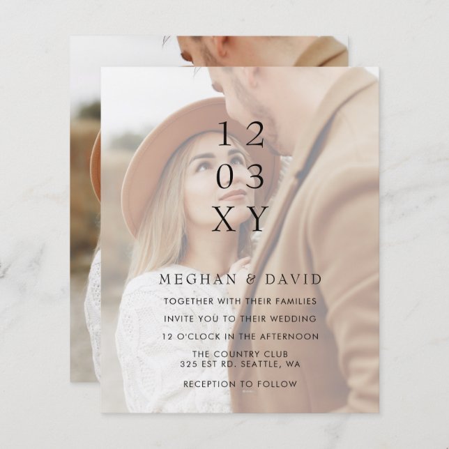 Budget Elegante Foto Overlay Einladung Hochzeit (Vorne/Hinten)