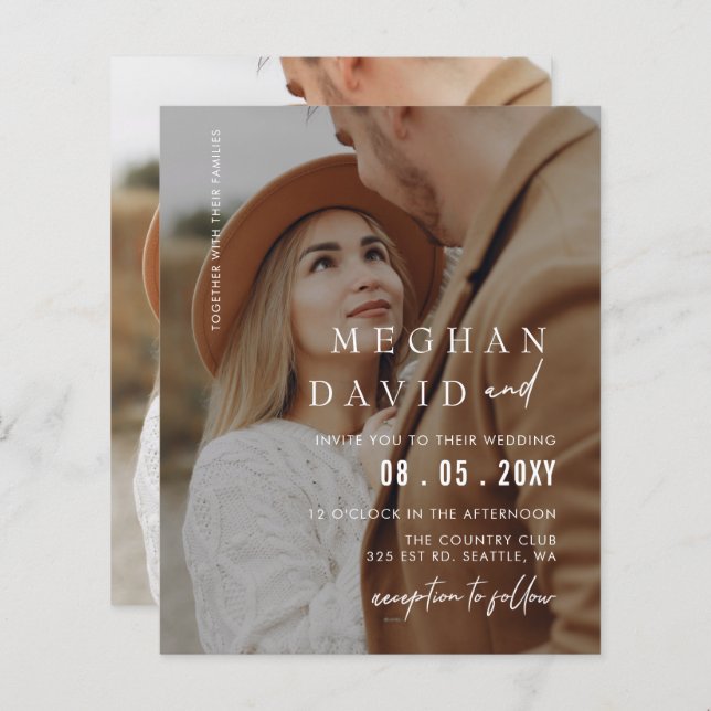 Budget Elegante Foto Overlay Einladung Hochzeit (Vorne/Hinten)