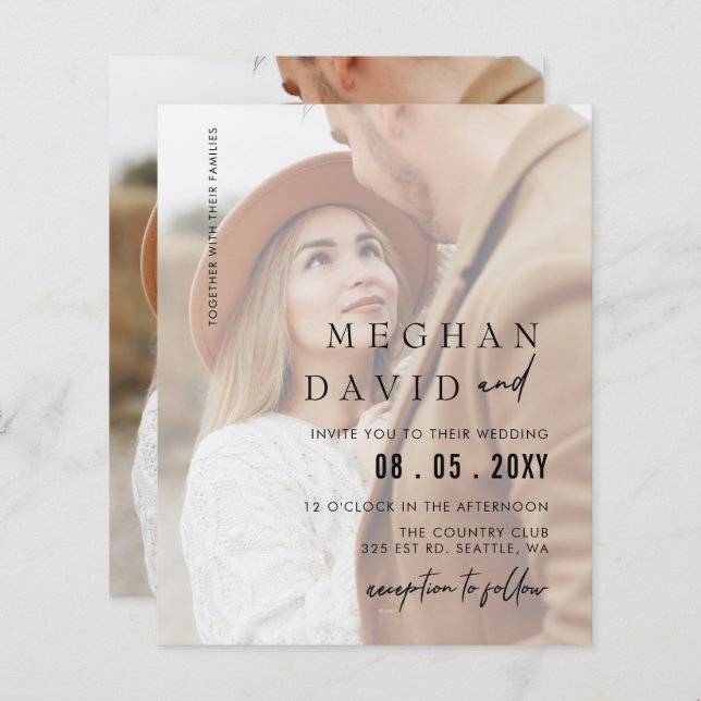 Budget Elegante Foto Overlay Einladung Hochzeit (Vorne/Hinten)
