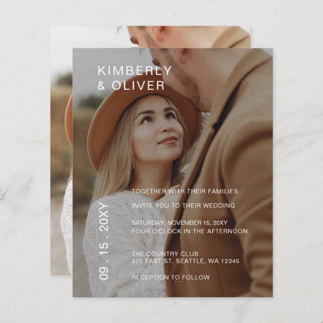 Budget Elegante Foto Overlay Einladung Hochzeit (Vorne/Hinten)