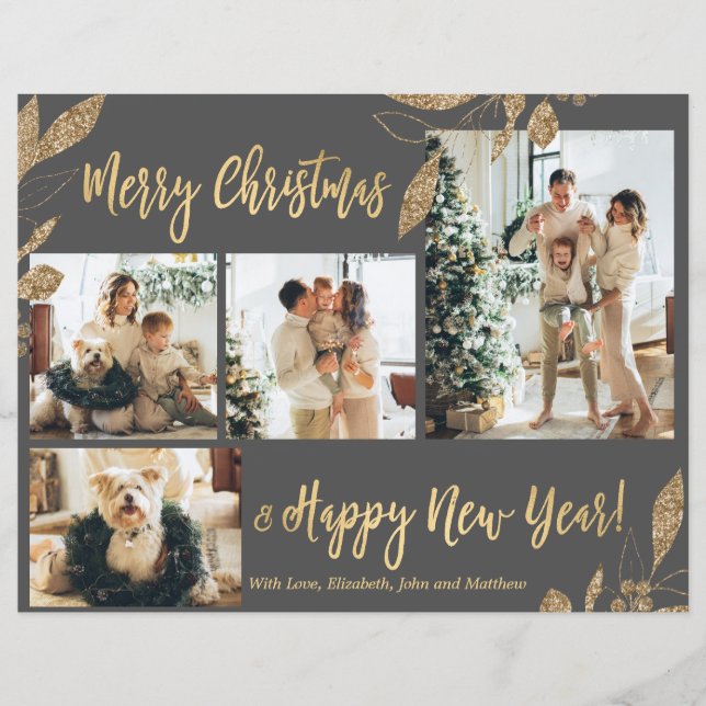 Budget Elegante Gold Blätter Foto Weihnachtskarte (Vorderseite)
