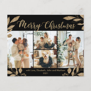 Budget Elegante Gold Blätter Foto Weihnachtskarte