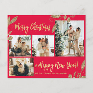Budget Elegante Gold Blätter Foto Weihnachtskarte