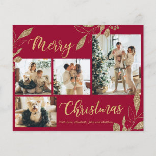 Budget Elegante Gold Burgundy Foto Weihnachtskarte