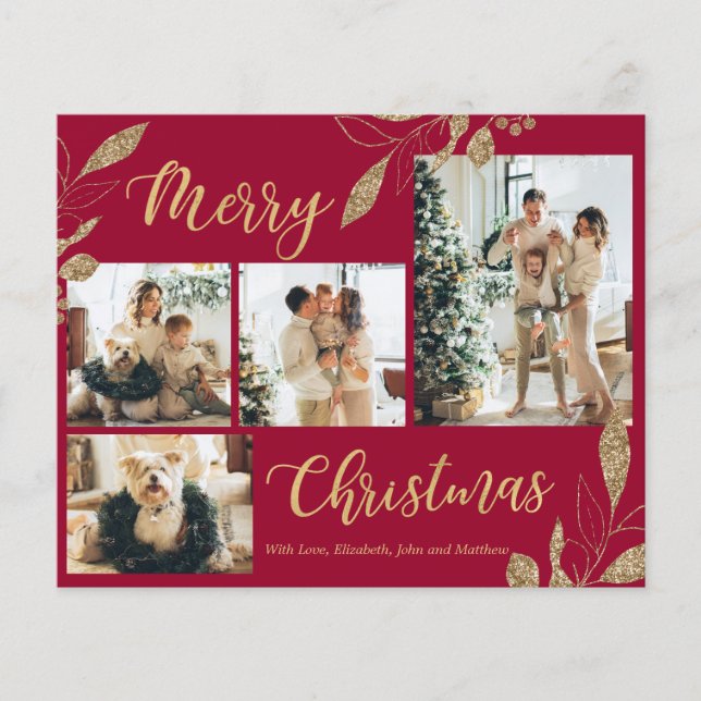 Budget Elegante Gold Burgundy Foto Weihnachtskarte (Vorderseite)