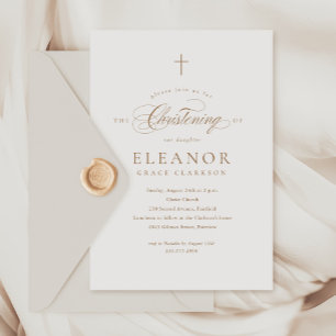 Budget Elegante Gold Cross Kalligraphie Christenin Einladung