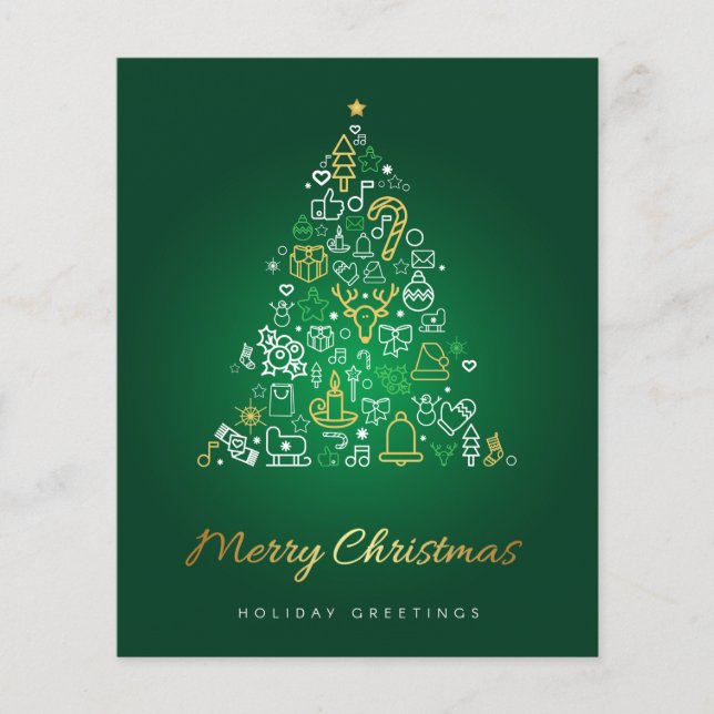 Budget Elegante Gold & Green Frohe Weihnachtskarte (Vorderseite)