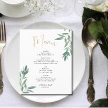 Budget Elegante Green Foliage Flat Menu Card