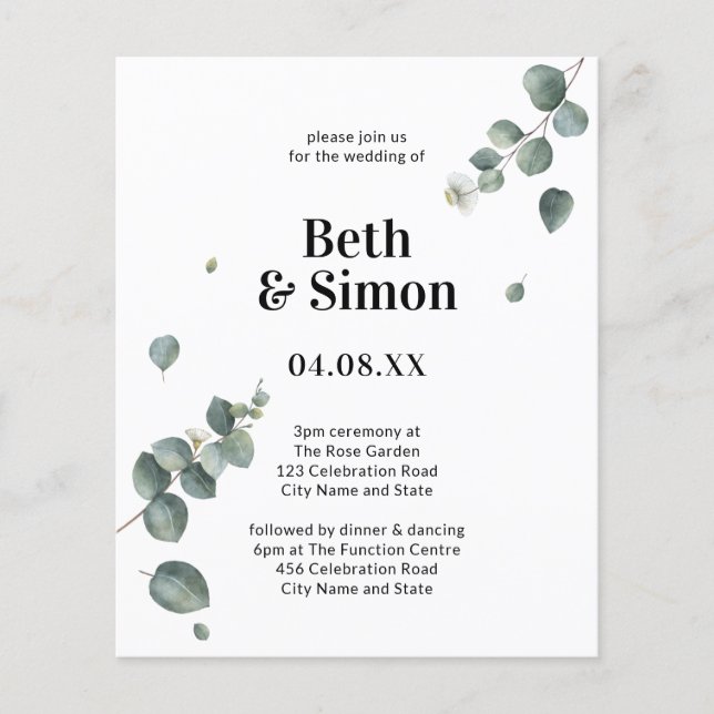 Budget Elegante Hochzeit mit Grün und Weiß (Vorderseite)