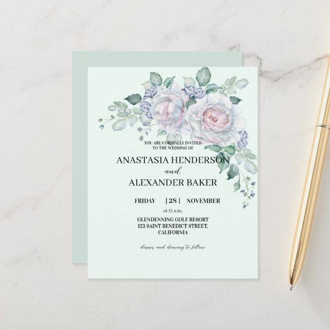 BUDGET Elegante Hochzeitseinladung. (Vorderseite/Rückseite Beispiel)