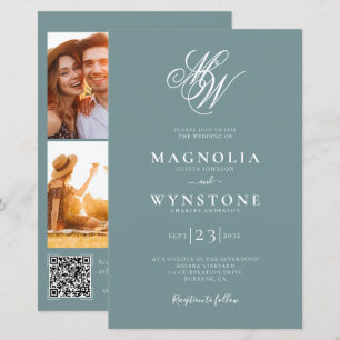Budget Elegante Monogram QR Code Einladung Hochzei