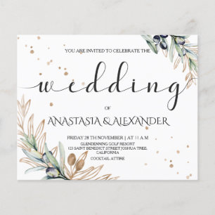 BUDGET/Elegante olivgrüne Hochzeitseinladung. Flyer