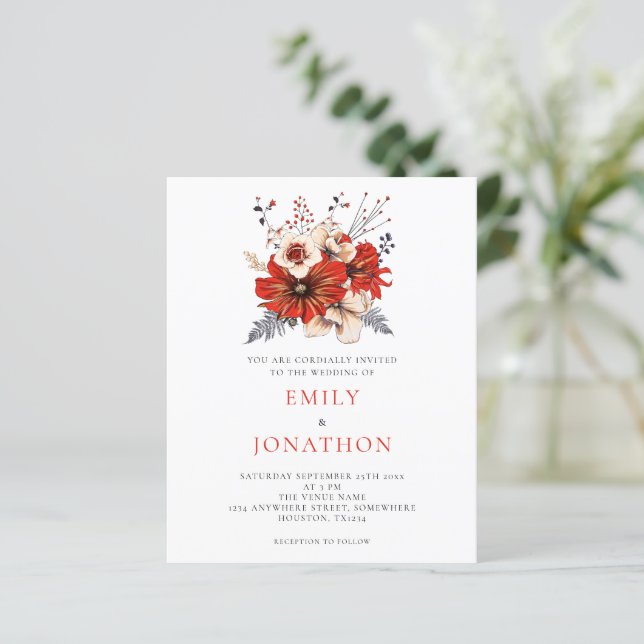 Budget Elegante Red Florals Hochzeitsempfehlung (Stehend Vorderseite)