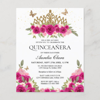 BUDGET Elegante Rosa Floral Gold Tiara Quinceanera