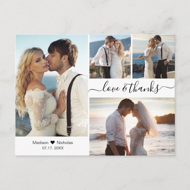 Budget Elegante Script Collage Wedding Vielen Dank Postkarte (Vorderseite)