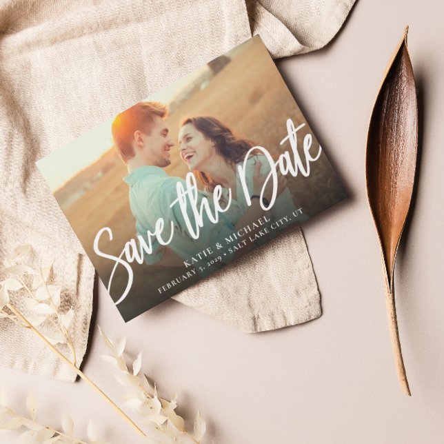 Budget Elegante Script Foto Save the Date Karte (Von Creator hochgeladen)