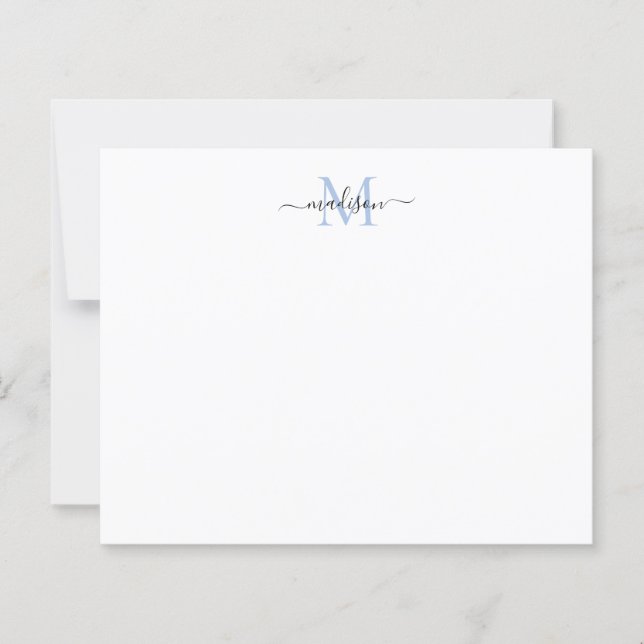 Budget Elegante Script Monogram Dusty Blue Notecar (Vorderseite)