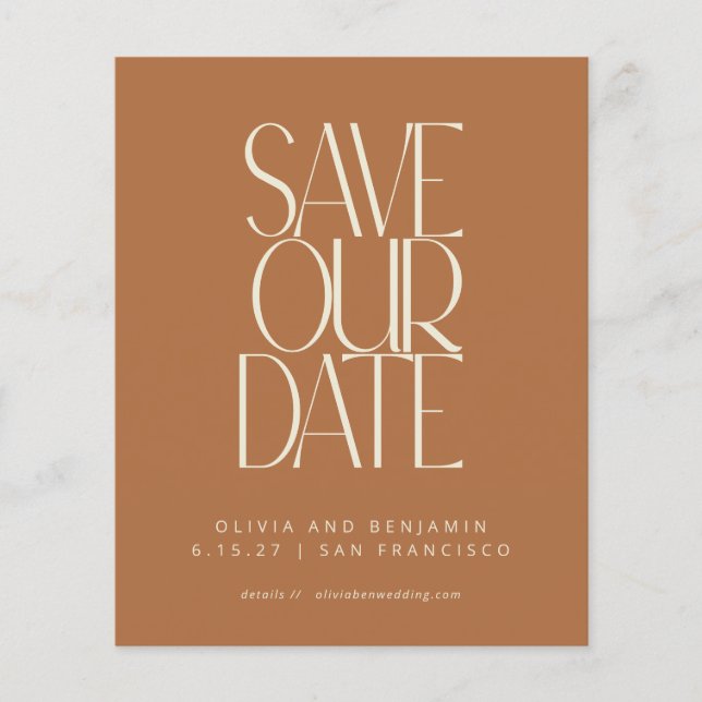 Budget Elegante Terracotta Moderne Save the Date (Vorderseite)