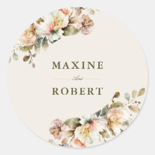 Budget Elegante Vintage-Blumen-Botanische Hochzeit Runder Aufkleber