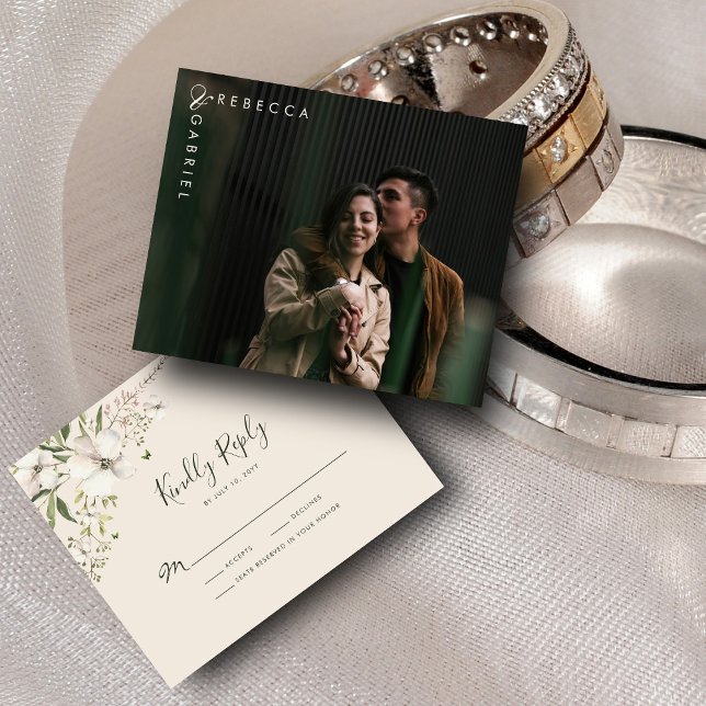 Budget Elegante Watercolor Floral Foto RSVP Card (Von Creator hochgeladen)