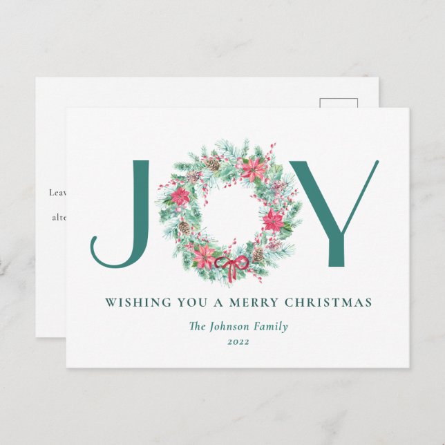 Budget Elegante Watercolor JOY & Foto Weihnachten (Vorne/Hinten)