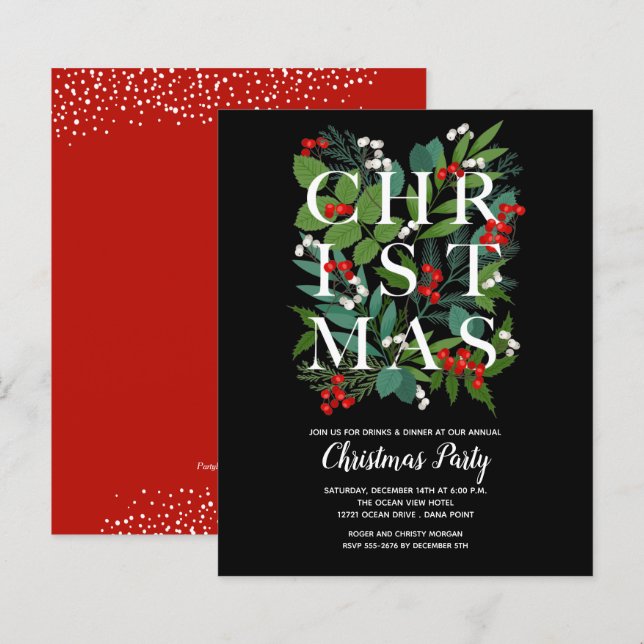 Budget Elegante Weihnachtsgrün Einladungen (Vorne/Hinten)