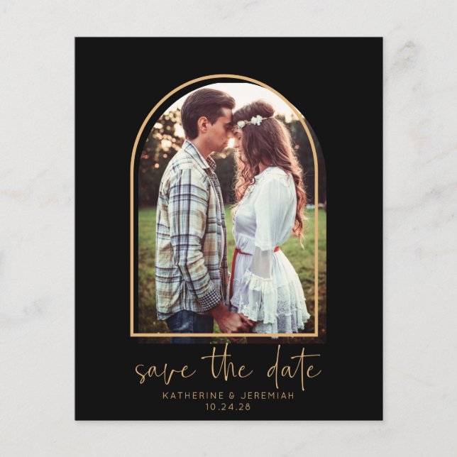 Budget Eleganter Arch Black Save the Date (Vorderseite)