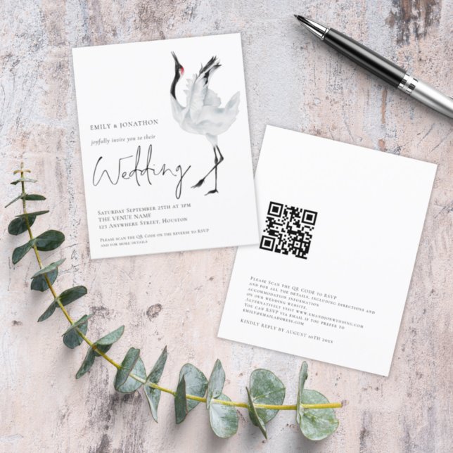 Budget Eleganter Krane QR Code Einladung Hochzeit (Von Creator hochgeladen)