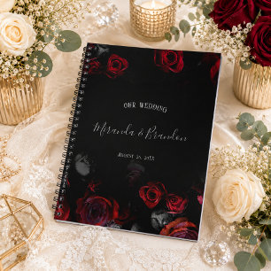Budget Eleganter Red Black Floral Hochzeitsplaner Notizblock