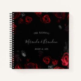 Budget Eleganter Red Black Floral Hochzeitsplaner Notizbuch