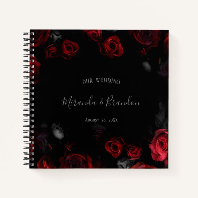 Budget Eleganter Red Black Floral Hochzeitsplaner Notizbuch (Vorderseite)
