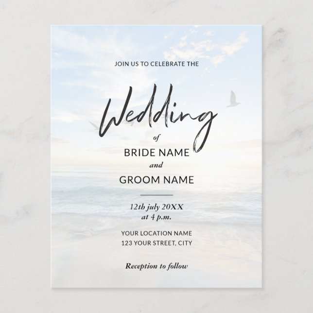 Budget Elegantes Foto Beach Hochzeiten Einladungen Flyer (Vorne)