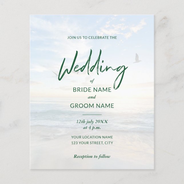 Budget Elegantes Foto Beach Hochzeiten Einladungen Flyer (Vorne)