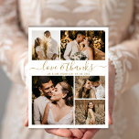 Budget Elegantes Foto Hochzeit Danke Flyer<br><div class="desc">Budget Elegant Hand Lettered Wedding 5 Foto Collage Danke personalisiert günstige günstige Flyer. Moderne Hochzeit danke Ihnen Vorlage mit fünf (5) Foto auf der Vorderseite und ein (1) Foto auf der Rückseite. Auf der Vorderseite des Papiers "Liebe und Dank" Typografie-Skript in einem Wirblen handgeschriebenen Schriftart in Gold auf weißem Hintergrund....</div>