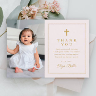 Budget-Elegantes Goldkreuz-Foto-Tauf-Dankeschön Postkarte