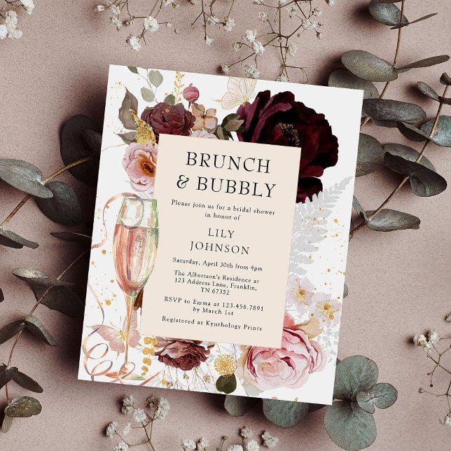 Budget Elegantes rosa Brunch & Bubbly Brautparty Flyer (Von Creator hochgeladen)