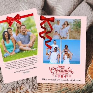 Budget Elegantes Rotband-Weihnachtsfoto mit vier B Feiertagskarte
