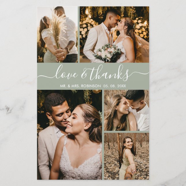 Budget Elegantes Sage Foto Hochzeit Vielen Dank Fl (Vorderseite)