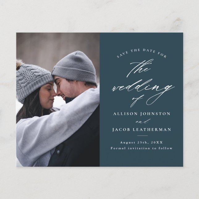 Budget Elegantes Script 2 Foto Save the Date Flyer (Vorne)