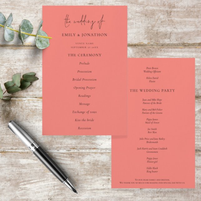 Budget Elegantes Script Coral Rose Hochzeitsprogra (Von Creator hochgeladen)