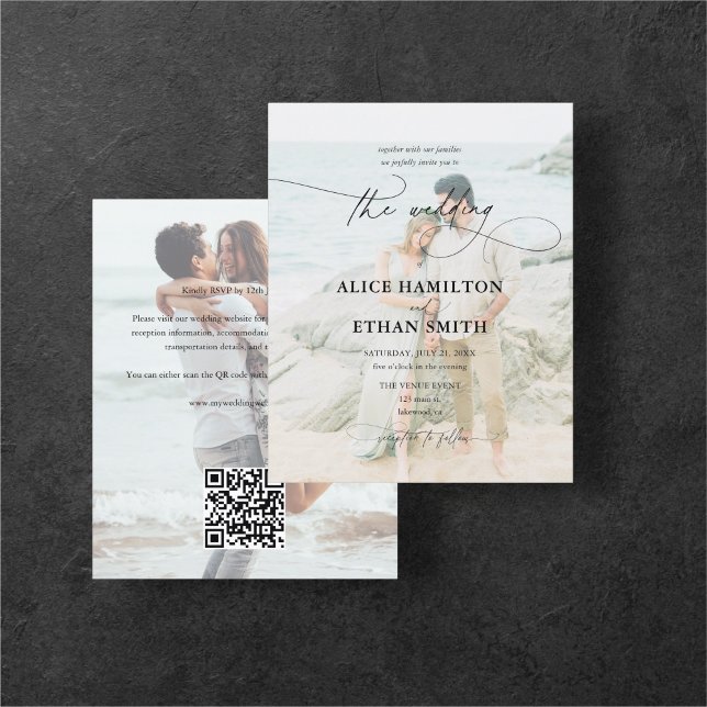 Budget Elegantes Script Foto QR Code Hochzeit Flyer (Von Creator hochgeladen)