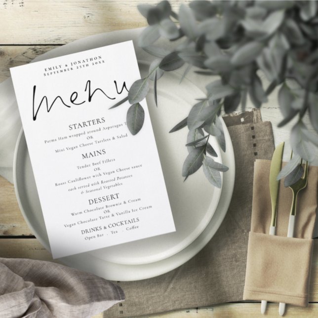 Budget Elegantes Script Schwarz-weiß Wedding Menu (Von Creator hochgeladen)
