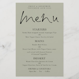 Budget Elegantes Script Soft Sage Wedding Menü