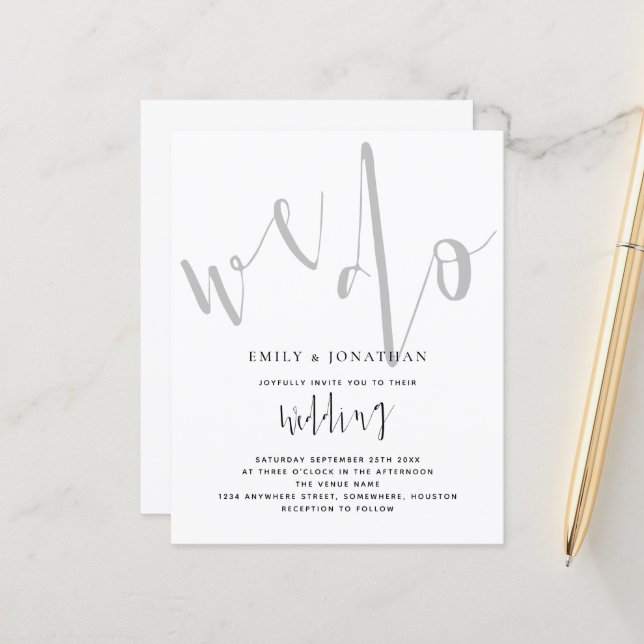 Budget Elegantes Skript machen wir Hochzeit Einlad (Vorderseite/Rückseite Beispiel)