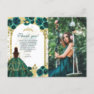 Budget Elegantes Smaragd-Blumen-Foto Quinceañera Postkarte